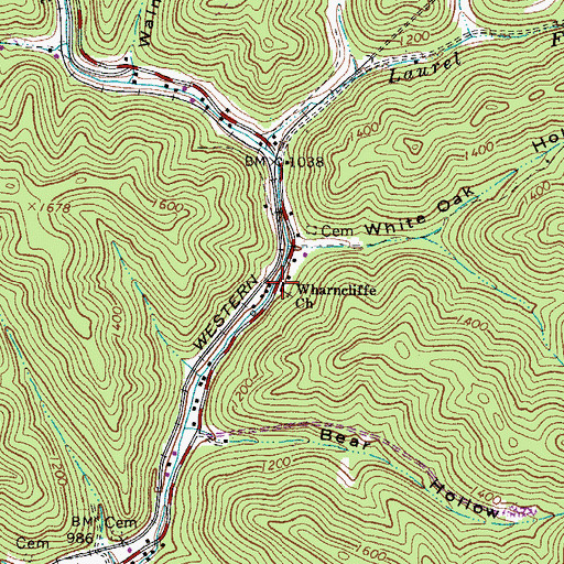 Topographic Map of Wharncliffe Church, WV