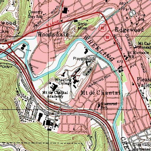 Topographic Map of Wheeling Jesuit University, WV