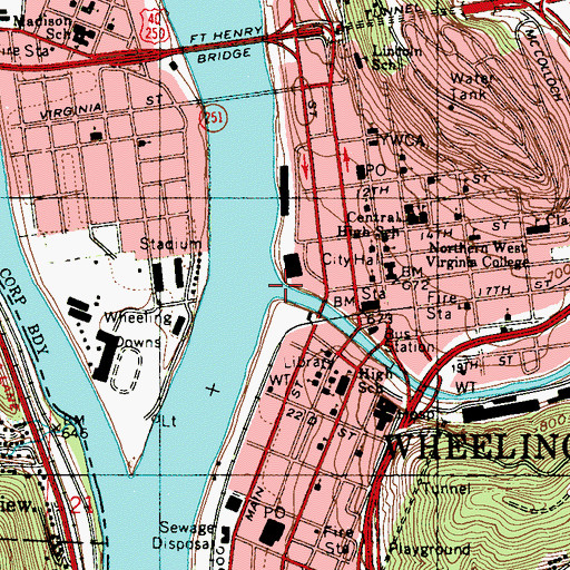 Topographic Map of Wheeling Creek, WV