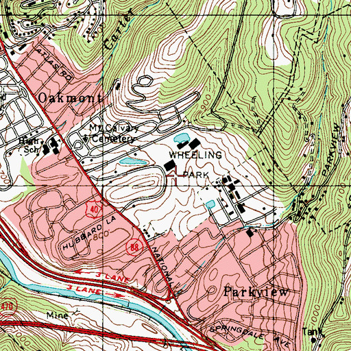 Topographic Map of Wheeling Park, WV