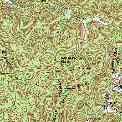 Topographic Map of Whetstone Gap, WV