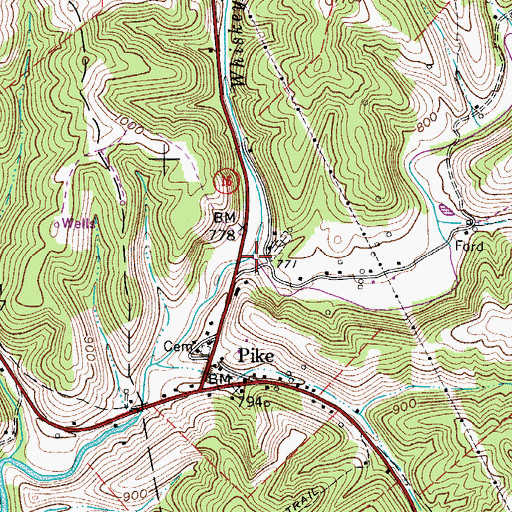 Topographic Map of Whiskey Run, WV