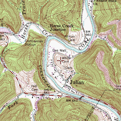 Topographic Map of White Cemetery, WV