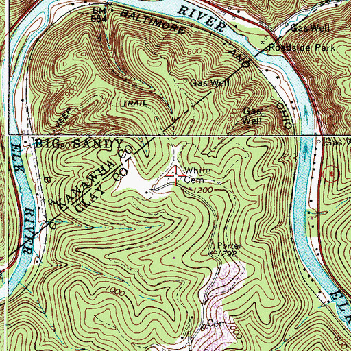 Topographic Map of White Cemetery, WV