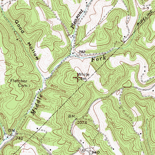 Topographic Map of White Cemetery, WV
