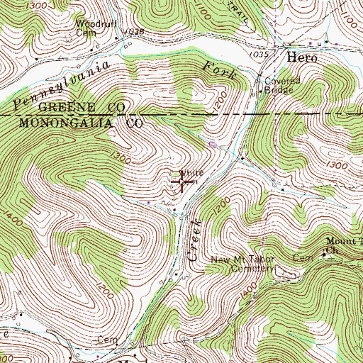 Topographic Map of White Cemetery, WV