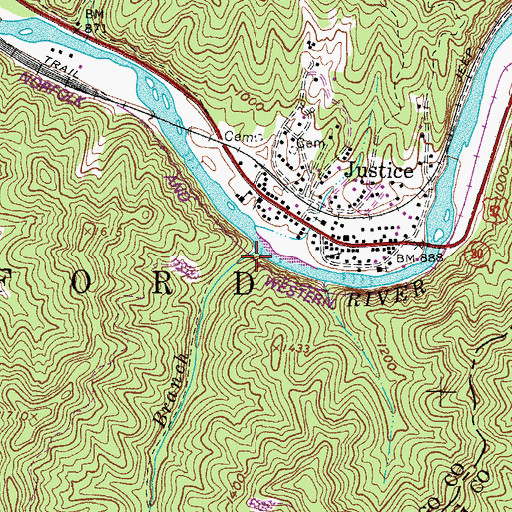 Topographic Map of White Oak Branch, WV