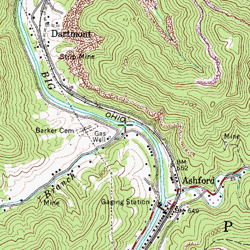 Topographic Map of White Oak Branch, WV
