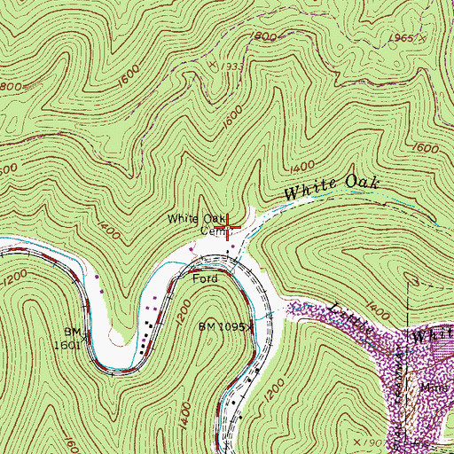 Topographic Map of White Oak Cemetery, WV