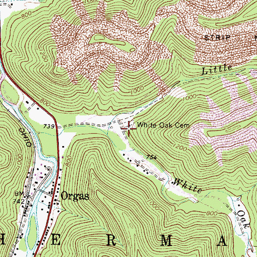 Topographic Map of White Oak Cemetery, WV
