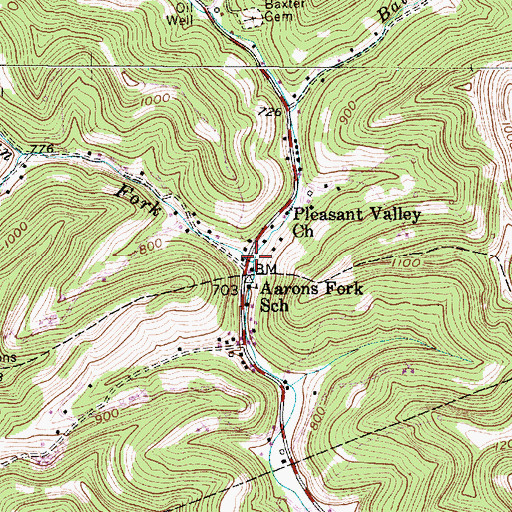 Topographic Map of Whiteman Fork, WV