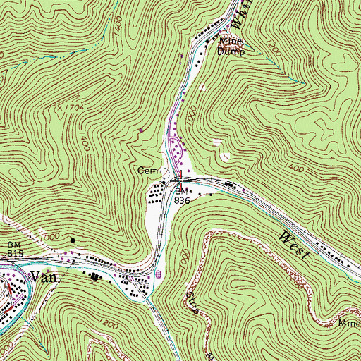 Topographic Map of Whites Branch, WV