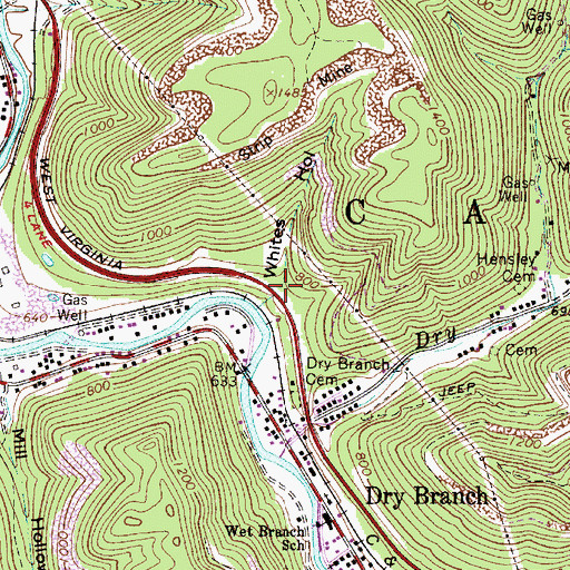 Topographic Map of Whites Hollow, WV