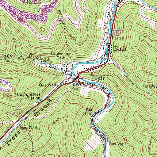 Topographic Map of Whites Trace Branch, WV