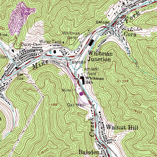 Topographic Map of Whitman Creek, WV