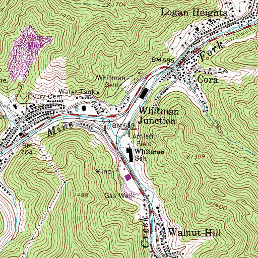 Topographic Map of Whitman Junction, WV