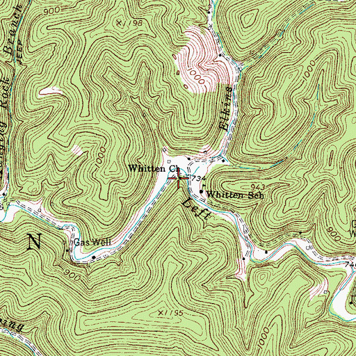 Topographic Map of Whitten Church, WV