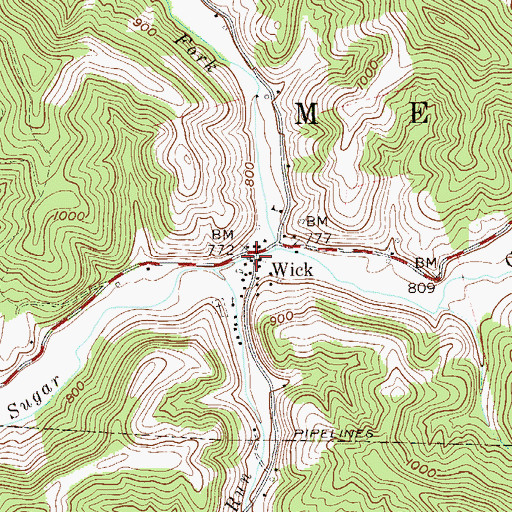 Topographic Map of Wick, WV