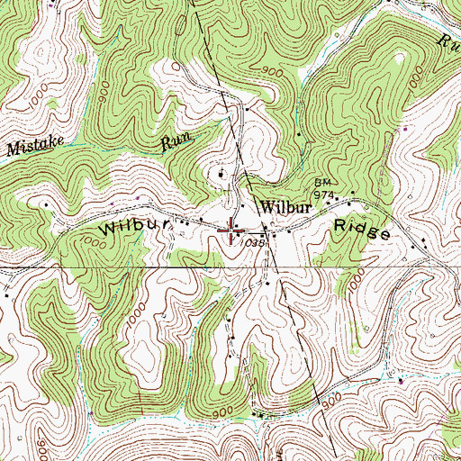 Topographic Map of Wilbur, WV