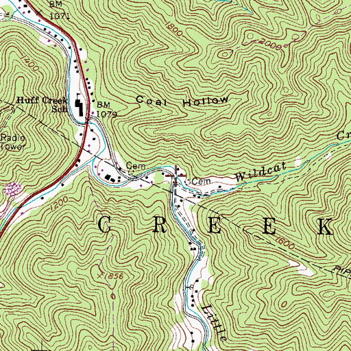 Topographic Map of Wildcat Creek, WV