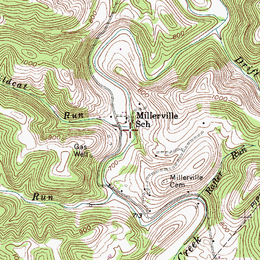 Topographic Map of Wildcat Run, WV