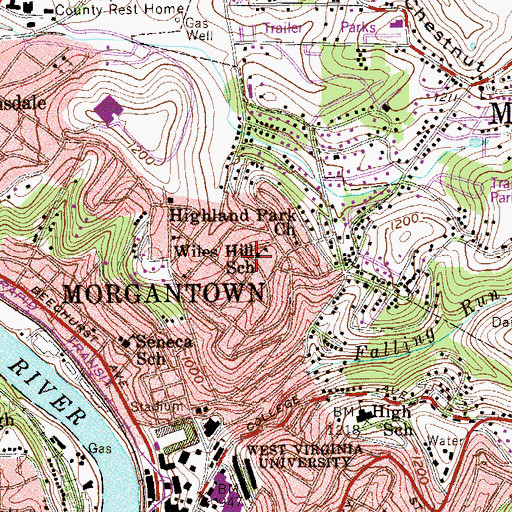 Topographic Map of Wiles Hill School (historical), WV