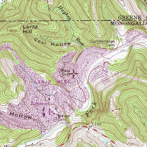 Topographic Map of Wiley Cemetery, WV