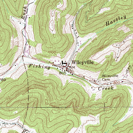 Topographic Map of Wileyville, WV