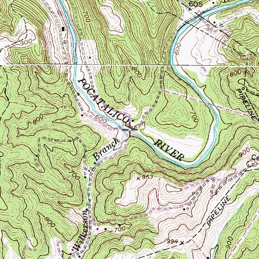 Topographic Map of Wilkerson Branch, WV