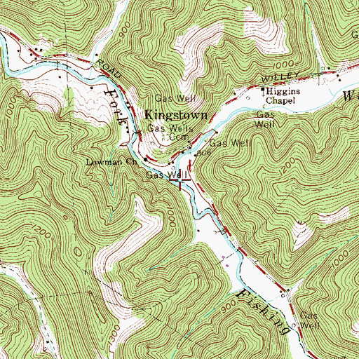 Topographic Map of Willey Fork, WV