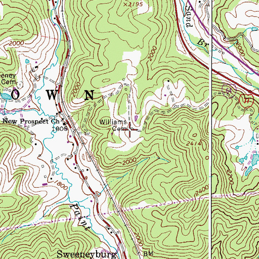 Topographic Map of Williams Cemetery, WV