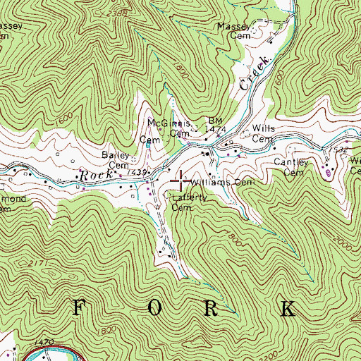 Topographic Map of Williams Cemetery, WV