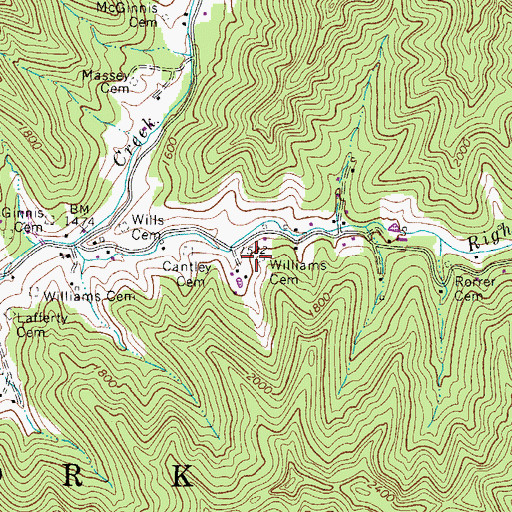 Topographic Map of Williams Cemetery, WV