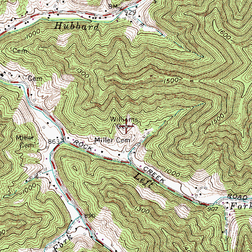 Topographic Map of Williams Cemetery, WV