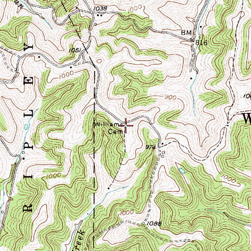 Topographic Map of Williams Cemetery, WV