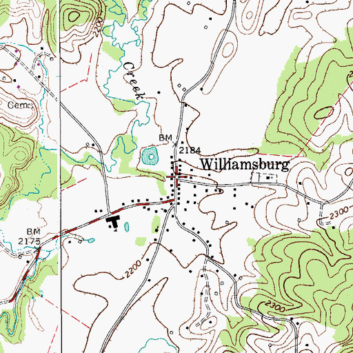 Topographic Map of Williamsburg, WV