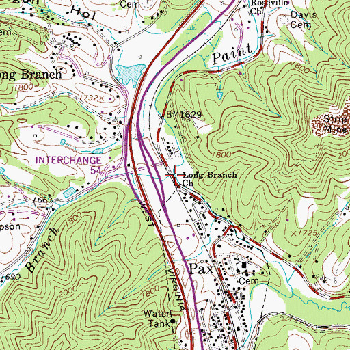 Topographic Map of Willis Branch, WV