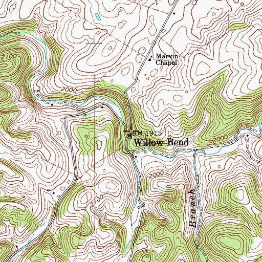 Topographic Map of Willow Bend, WV