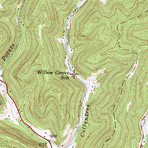 Topographic Map of Willow Grove School (historical), WV