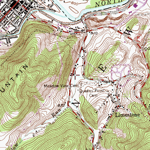 Topographic Map of Willow Run, WV