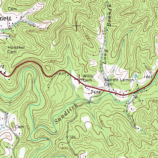Topographic Map of Wills Cemetery, WV