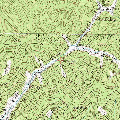Topographic Map of Wills Cemetery, WV