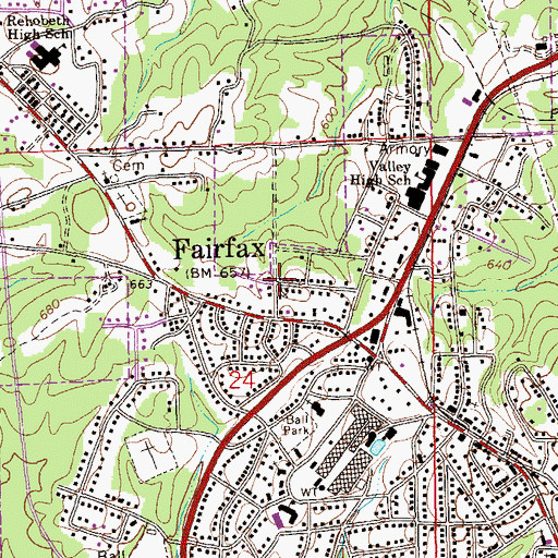 Topographic Map of Fairfax Church of God, AL