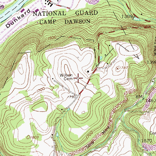 Topographic Map of Wilson Cemetery, WV