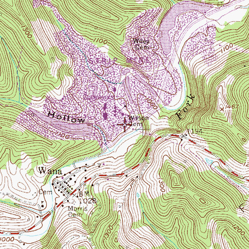 Topographic Map of Wilson Cemetery, WV