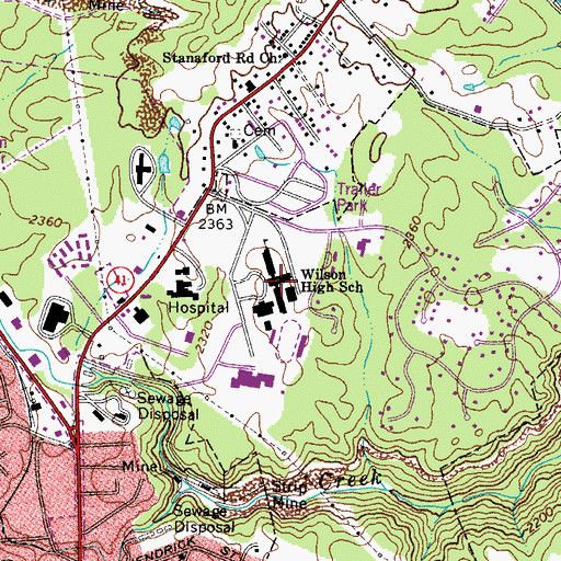 Topographic Map of Wilson High School (historical), WV