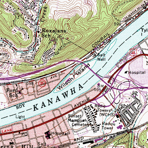 Topographic Map of Wilson Island, WV