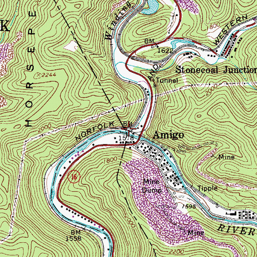 Topographic Map of Winding Gulf, WV