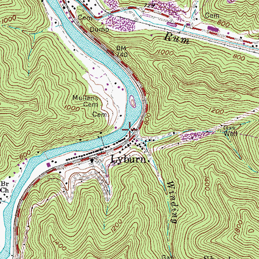 Topographic Map of Winding Shoals Branch, WV
