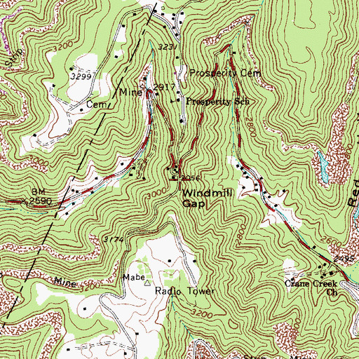 Topographic Map of Windmill Gap, WV
